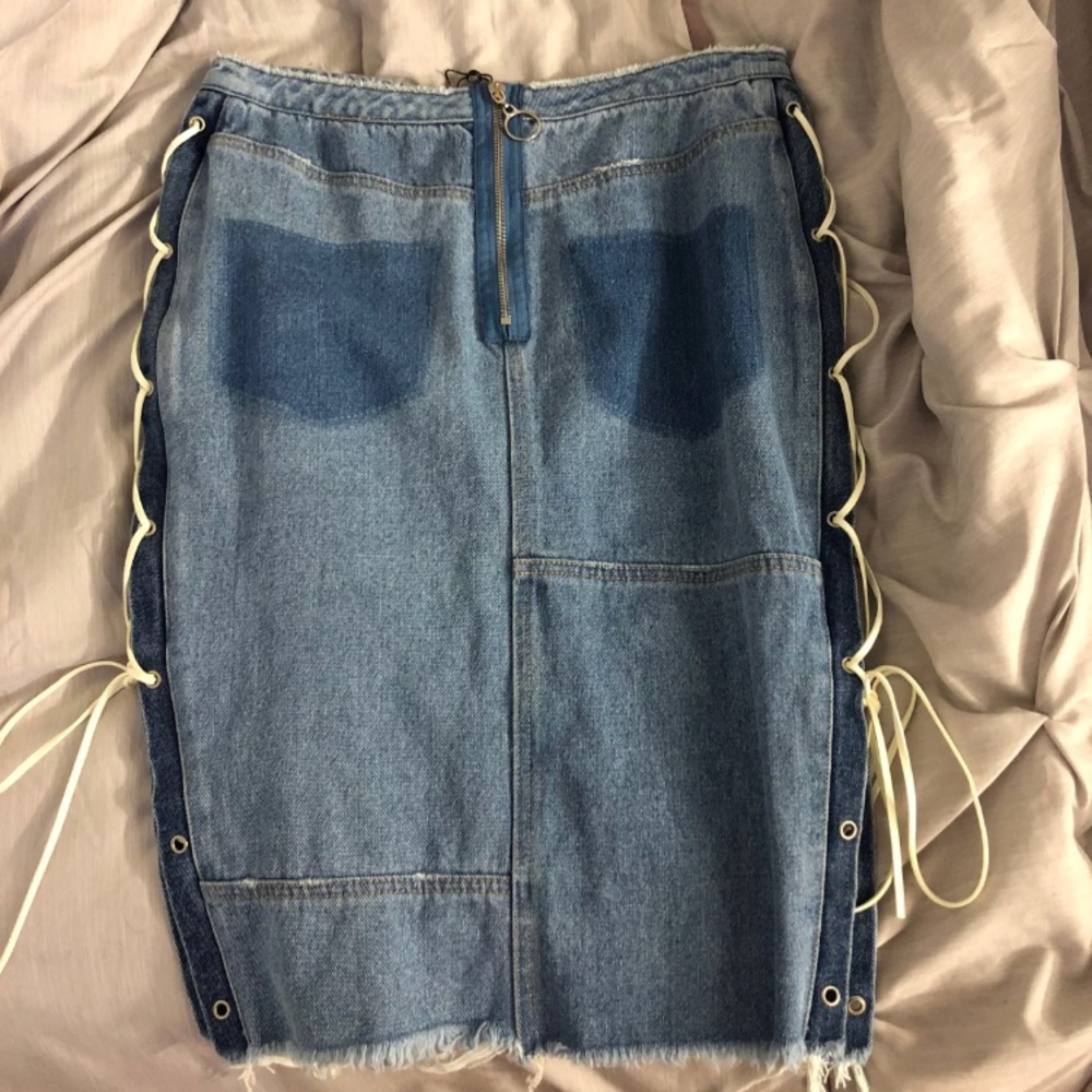 missguided lace up denim skirt